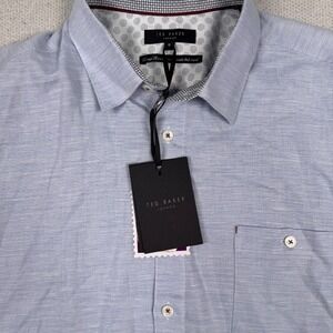 Ted Baker Shirt Mens 6 Linen Blend Short Sleeve Button Down Casual Blue Flaw